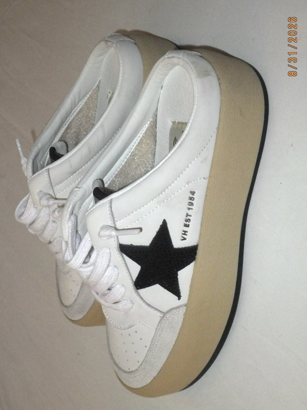 Vintage Havana White Platform Sneaker Slides with Black Star